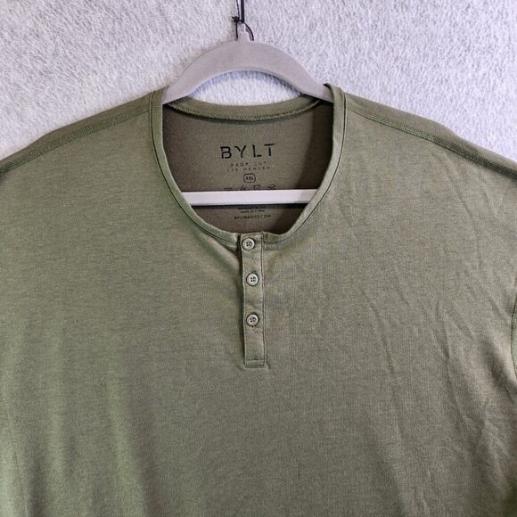 BYLT Shirt Mens XXL Green Drop Cut Henley Tee Grunge Workout Gym Muscle - Picture 2 of 10